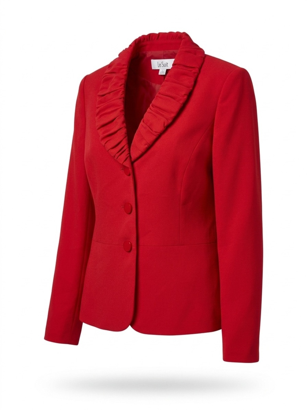 Le Suit Red Ruffle Collar Women's Blazer